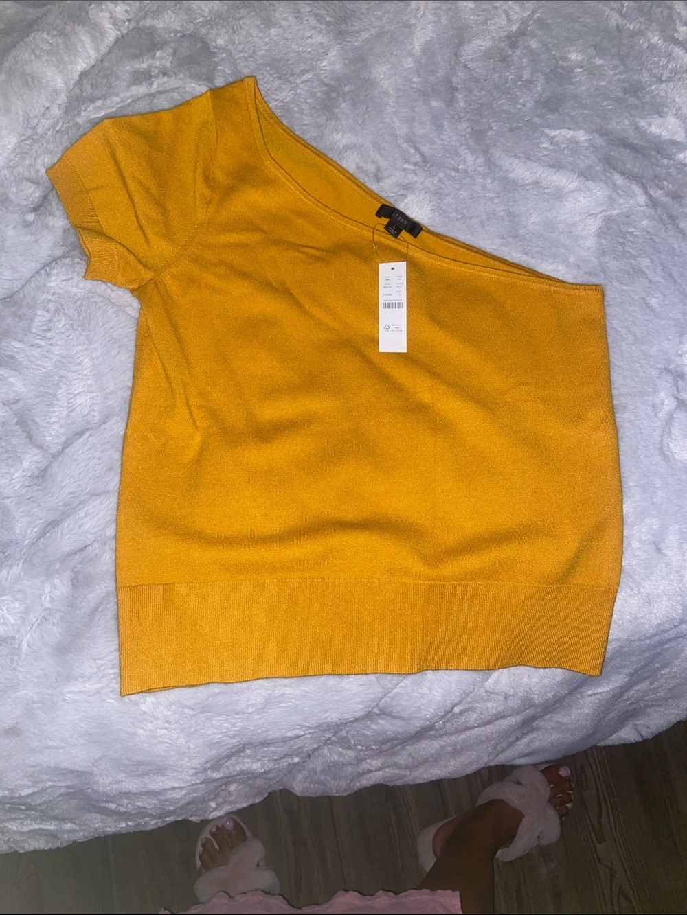J. Crew One-Shoulder Short Sleeve Top in Mustard Yellow